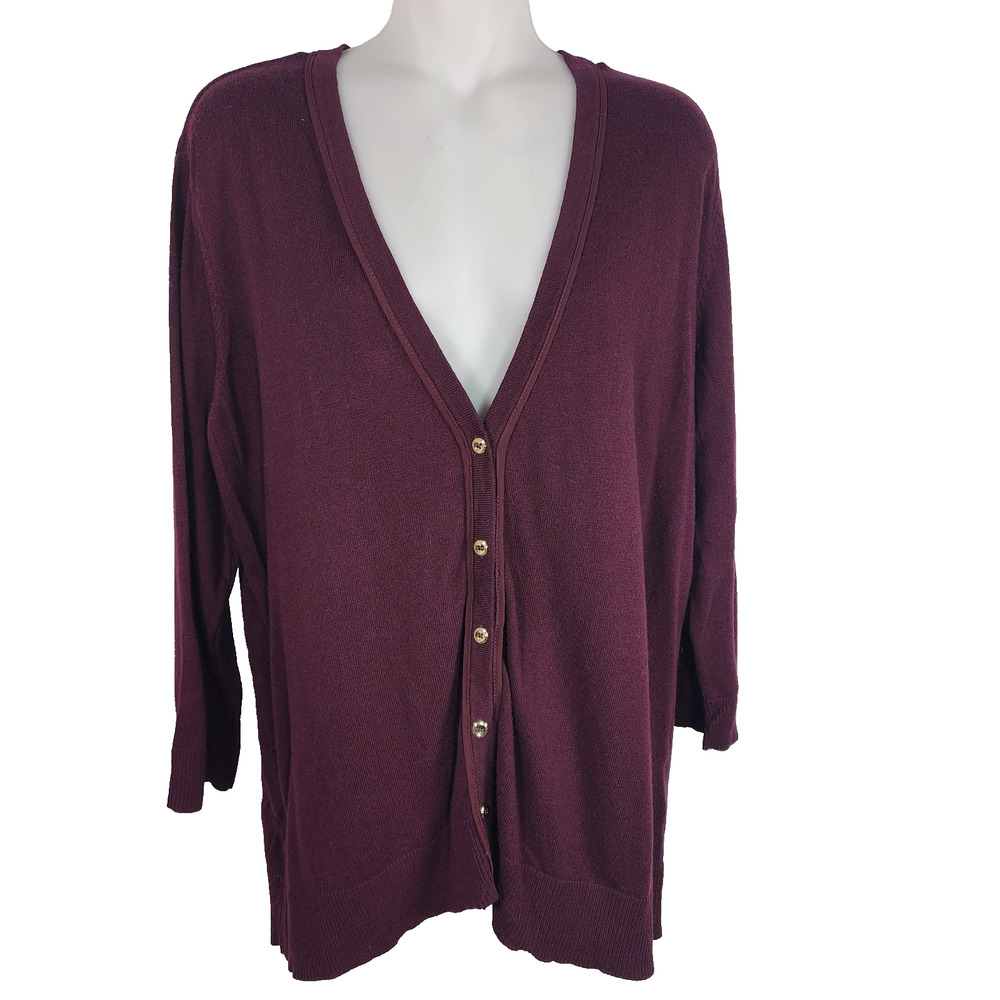 7th Avenue New York & Company Women Purple Button Cardigan V Neck XXL 3/4 Sleeve